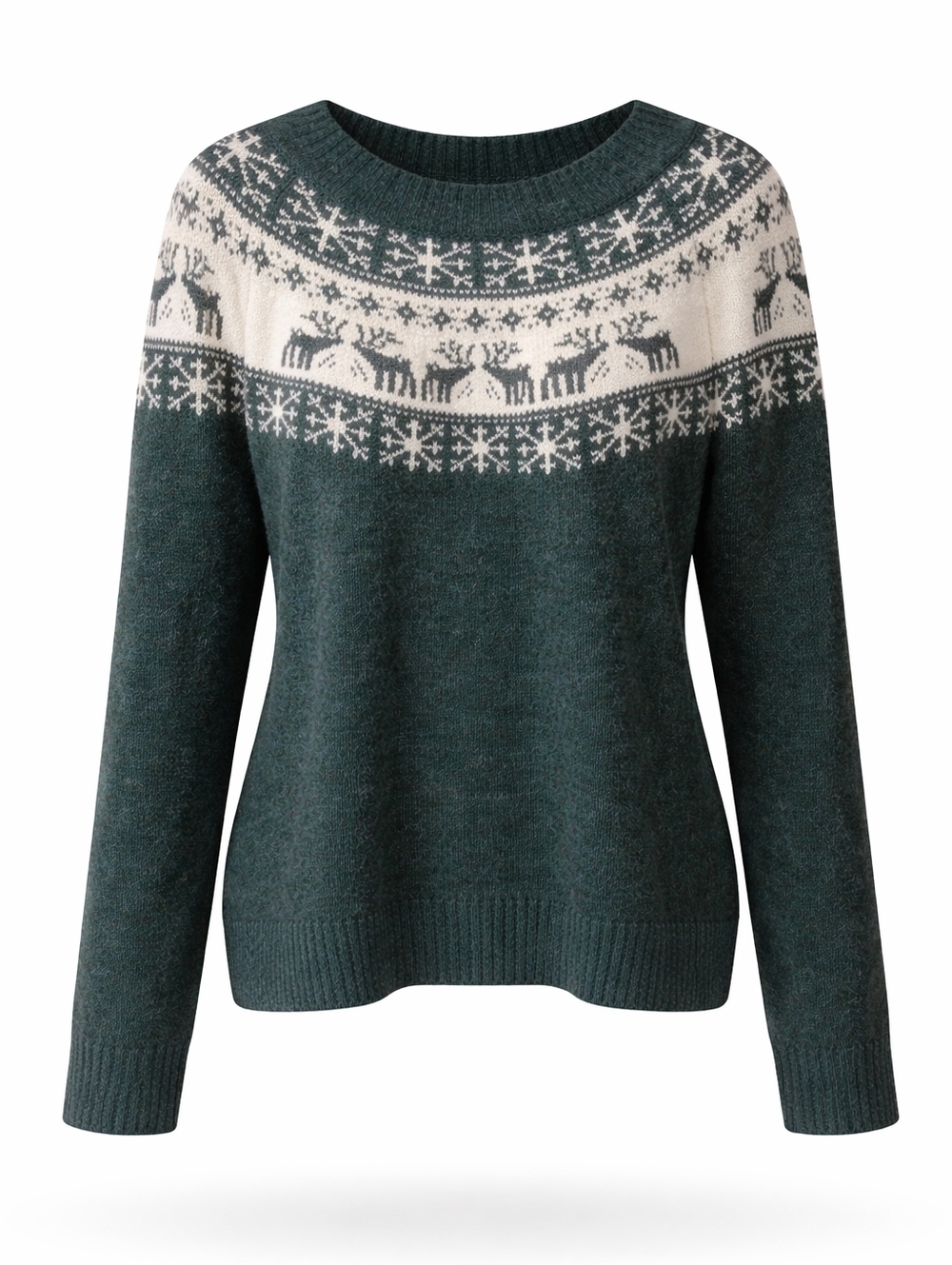 Maurices Dark Green Sweater with Reindeer and Snowflake Design